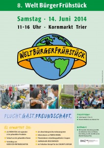 Plakat WeltBürger-Frühstück Trier, Flucht.Gast.Freundschaft
